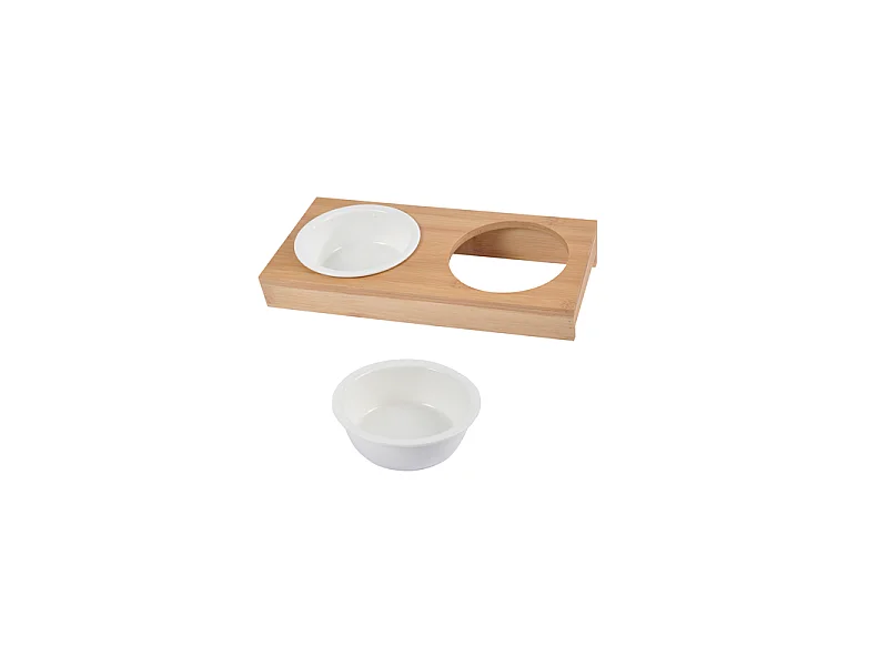 Lot de 2 Gamelles Chien & Chat "Bambou" 37cm Blanc