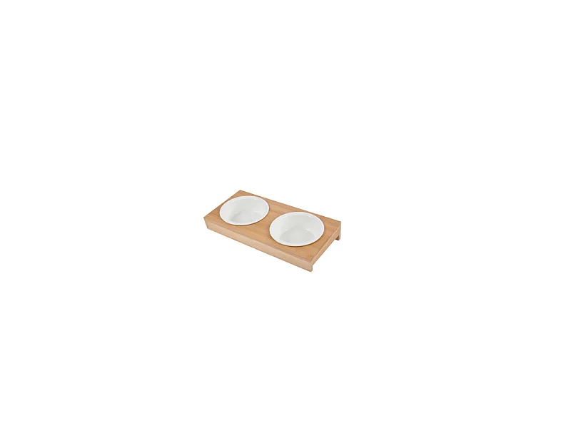 Lot de 2 Gamelles Chien & Chat "Bambou" 37cm Blanc