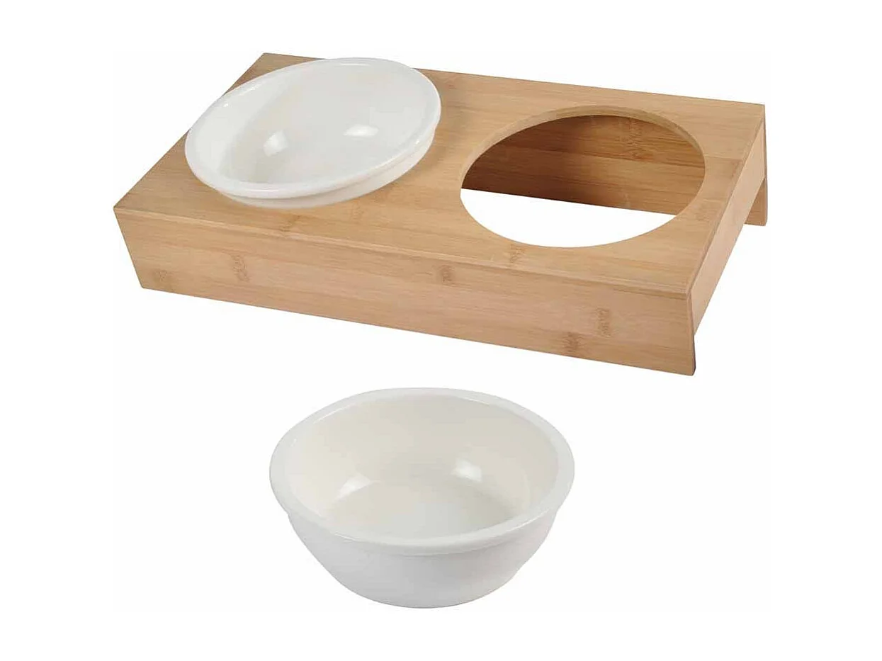 Lot de 2 Gamelles Chien & Chat "Bambou" 37cm Blanc