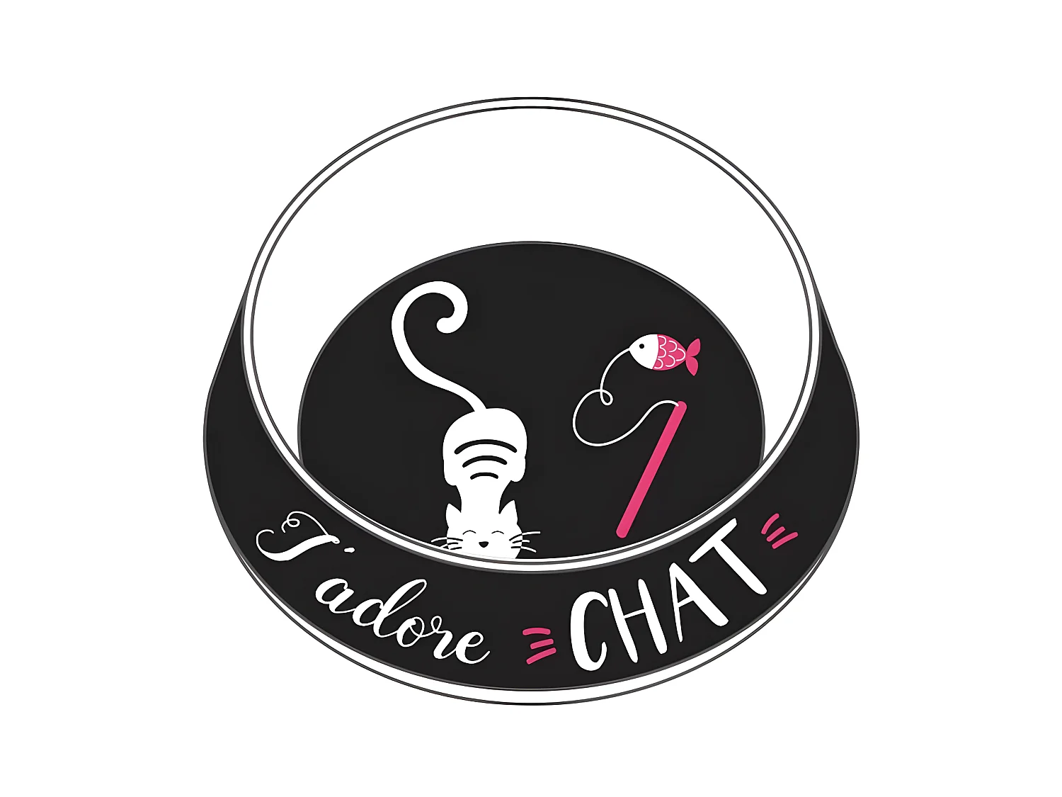 Gamelle pour Chat "J'adore" 19cm Noir & Blanc