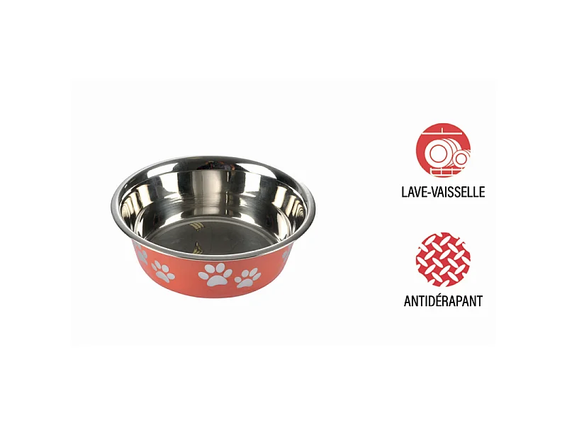 Gamelle pour Chien & Chat "Motifs Pattes" 21cm Rouge