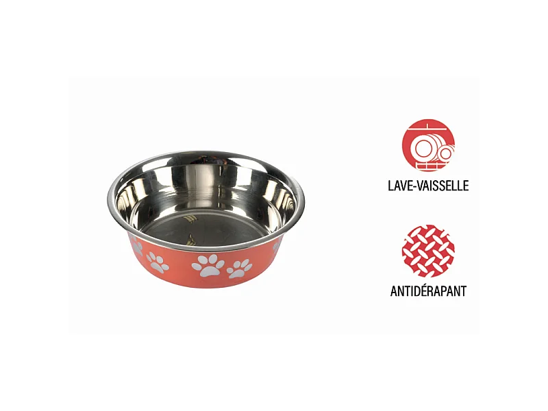 Gamelle pour Chien & Chat "Motifs Pattes" 21cm Rouge