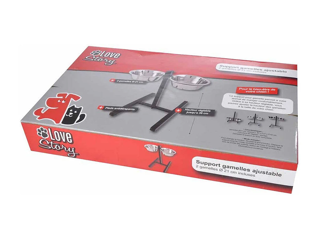 Lot de 2 Gamelles pour Chien "Réglable" 46cm Argent
