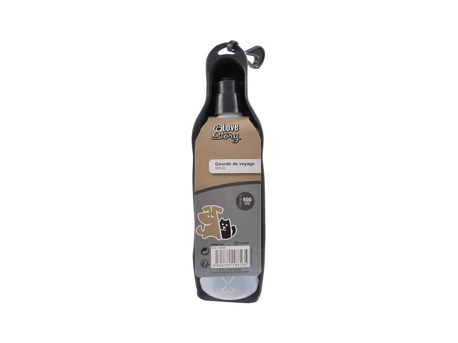 Gourde pour Chien "Voyage" 25cm Anthracite