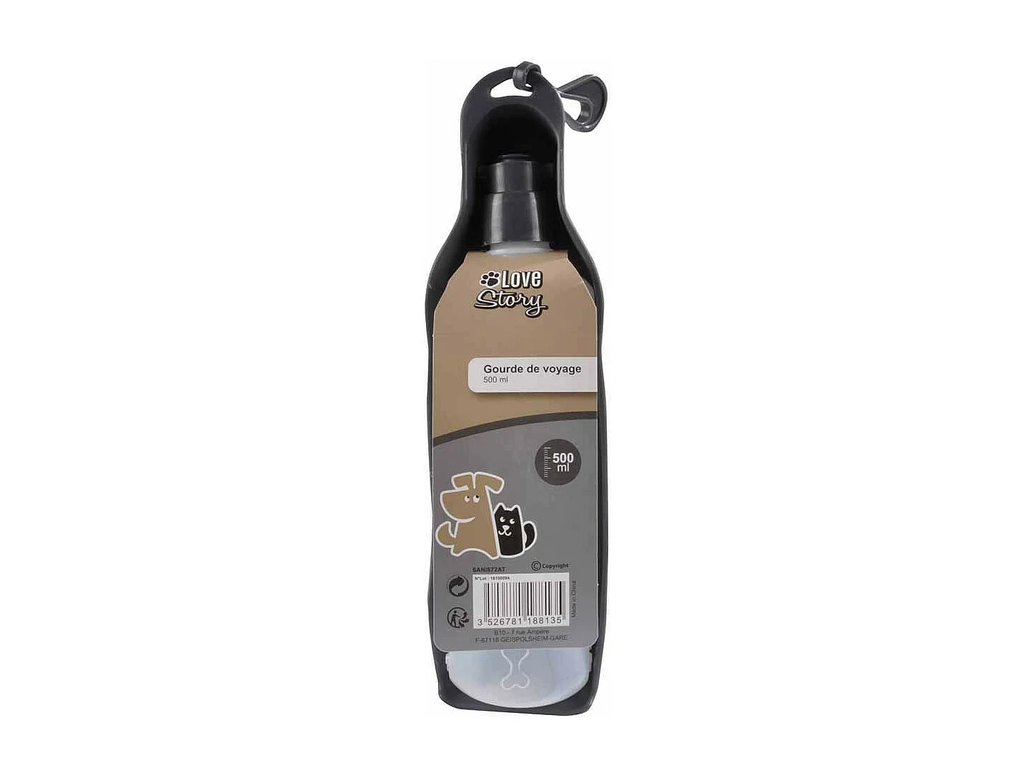 Gourde pour Chien "Voyage" 25cm Anthracite