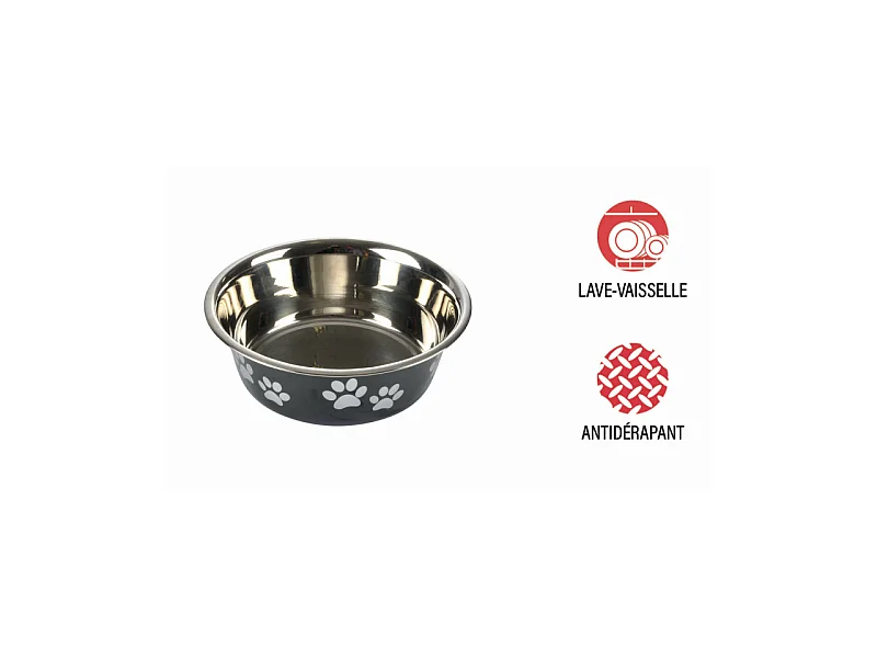 Gamelle pour Chien & Chat "Motifs Pattes" 21cm Noir