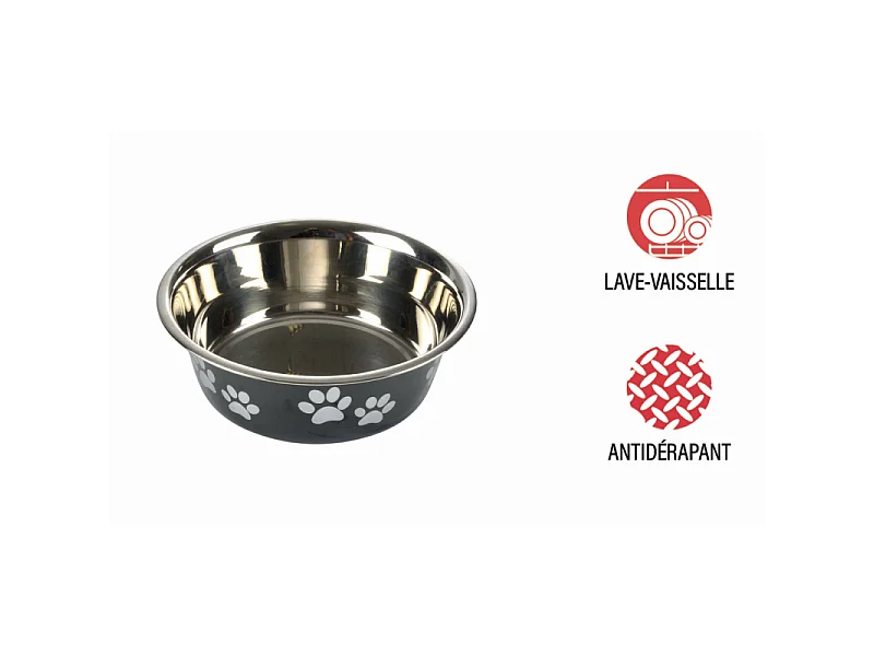 Gamelle pour Chien & Chat "Motifs Pattes" 21cm Noir