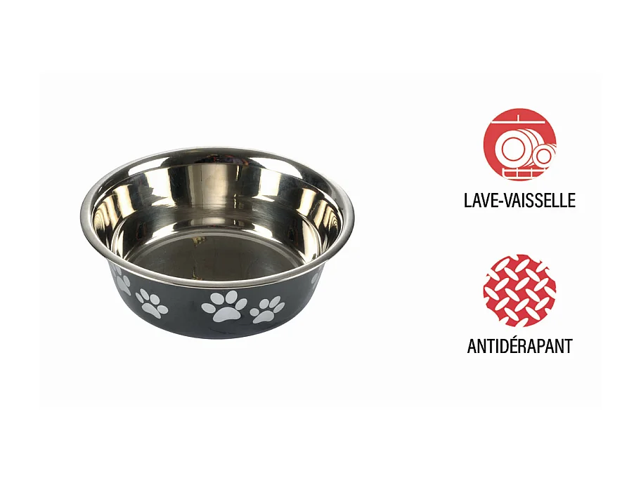 Gamelle pour Chien & Chat "Motifs Pattes" 21cm Noir