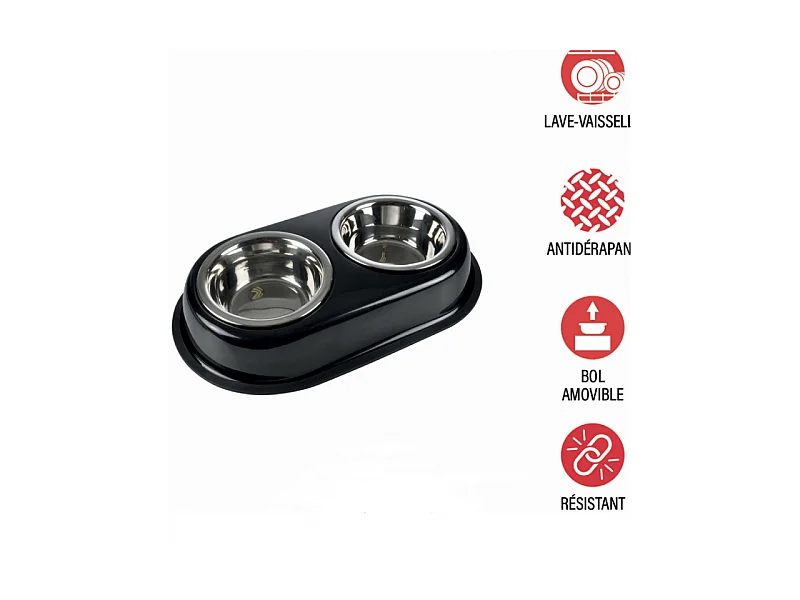 Gamelle pour Chien & Chat "Double" 35cm Noir