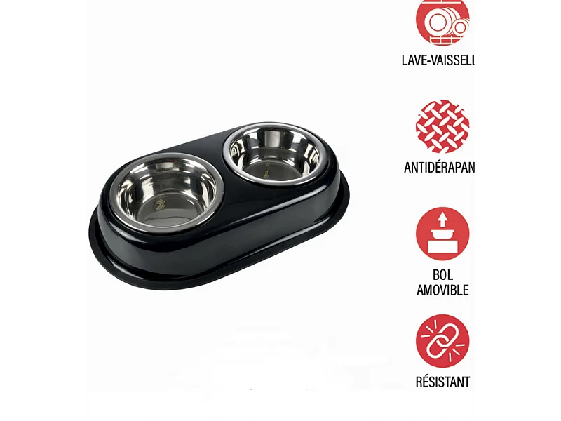 Gamelle pour Chien & Chat "Double" 35cm Noir