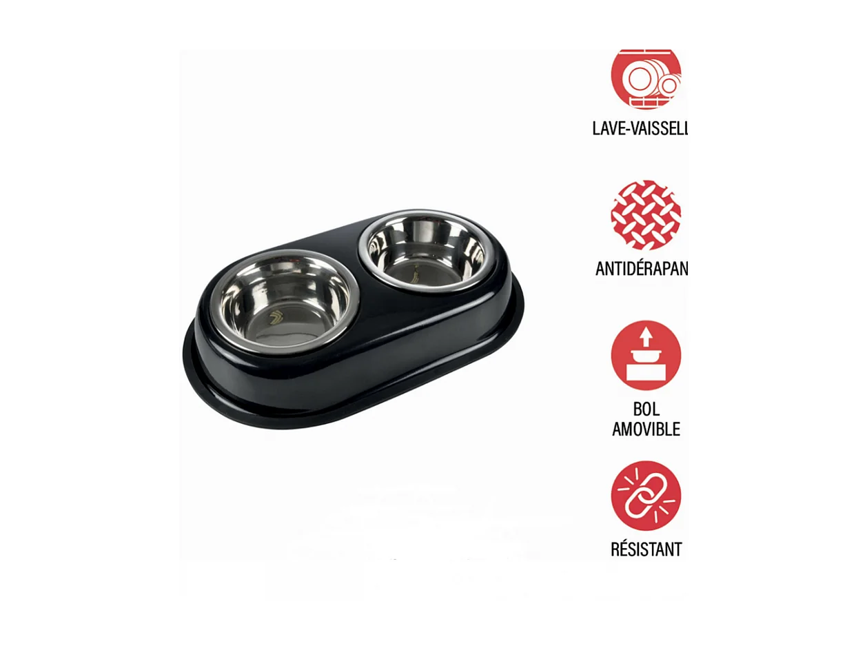 Gamelle pour Chien & Chat "Double" 35cm Noir