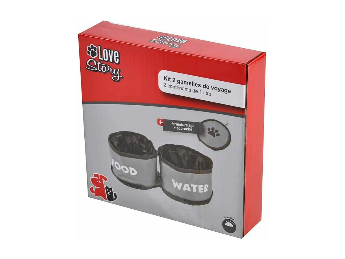Lot de 2 Gamelles Chien & Chat "Voyage" 14cm Gris