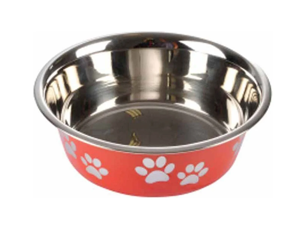 Gamelle pour Chien & Chat "Motifs Pattes" 17cm Rouge