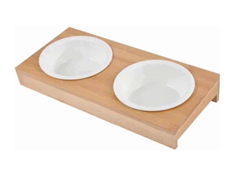 Lot de 2 Gamelles Chien & Chat "Bambou" 29cm Blanc