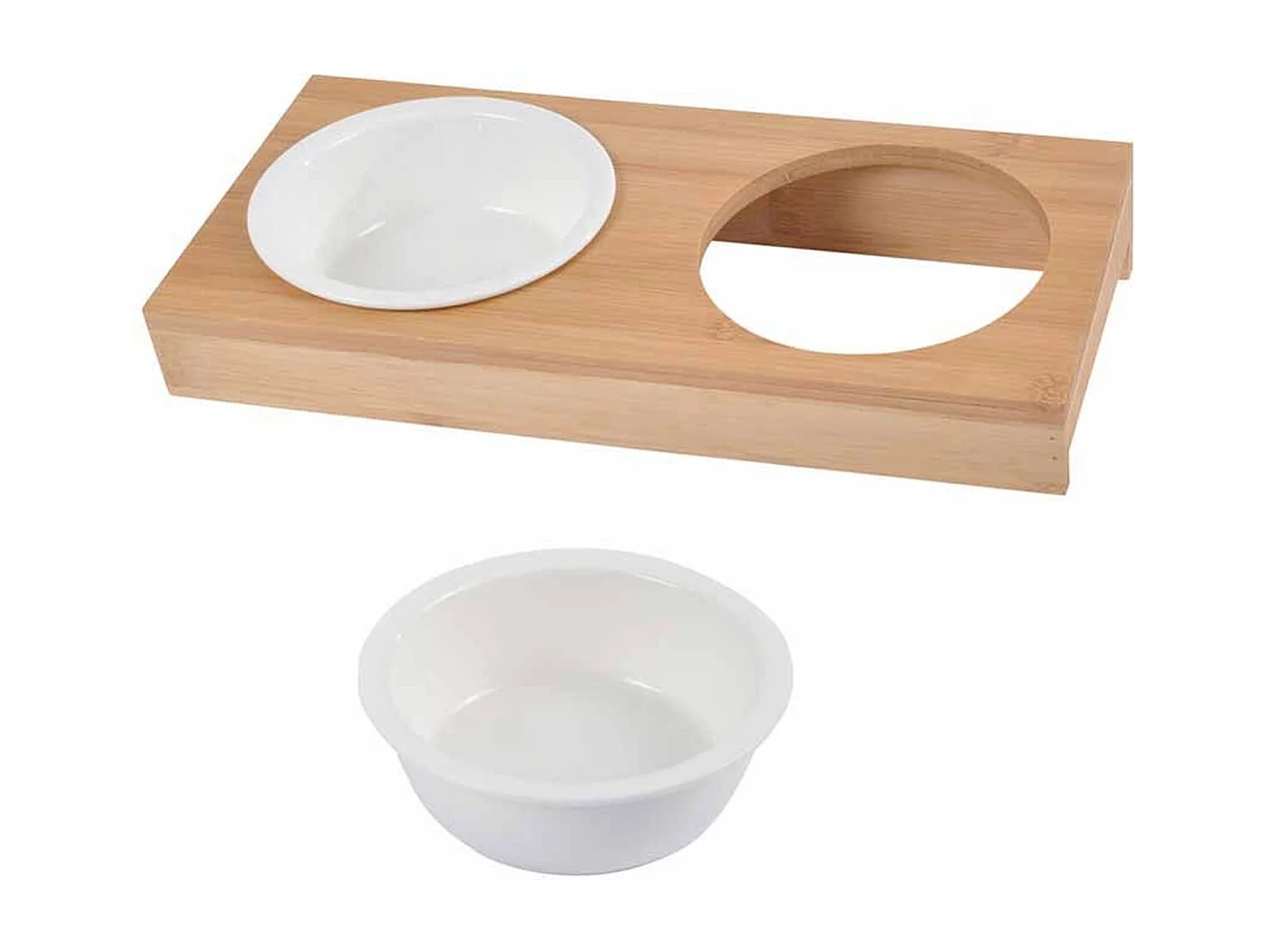 Lot de 2 Gamelles Chien & Chat "Bambou" 29cm Blanc