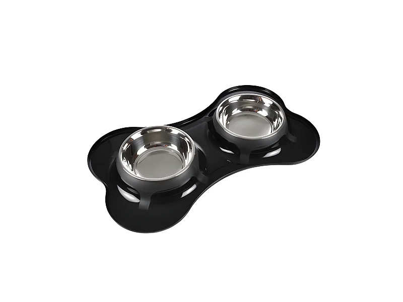 Gamelle Double pour Chien "Forme Os" 45cm Noir