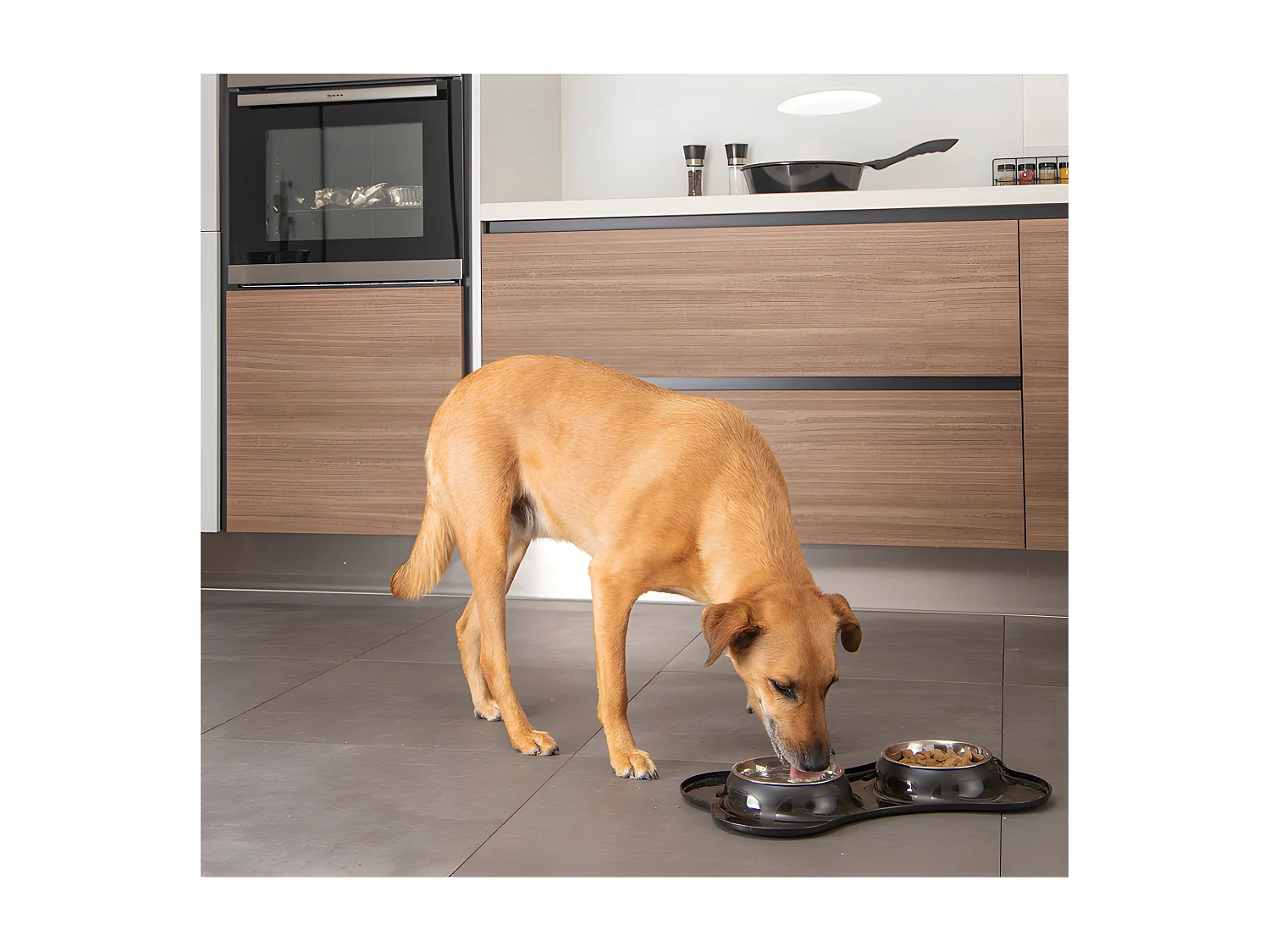 Gamelle Double pour Chien "Forme Os" 45cm Noir