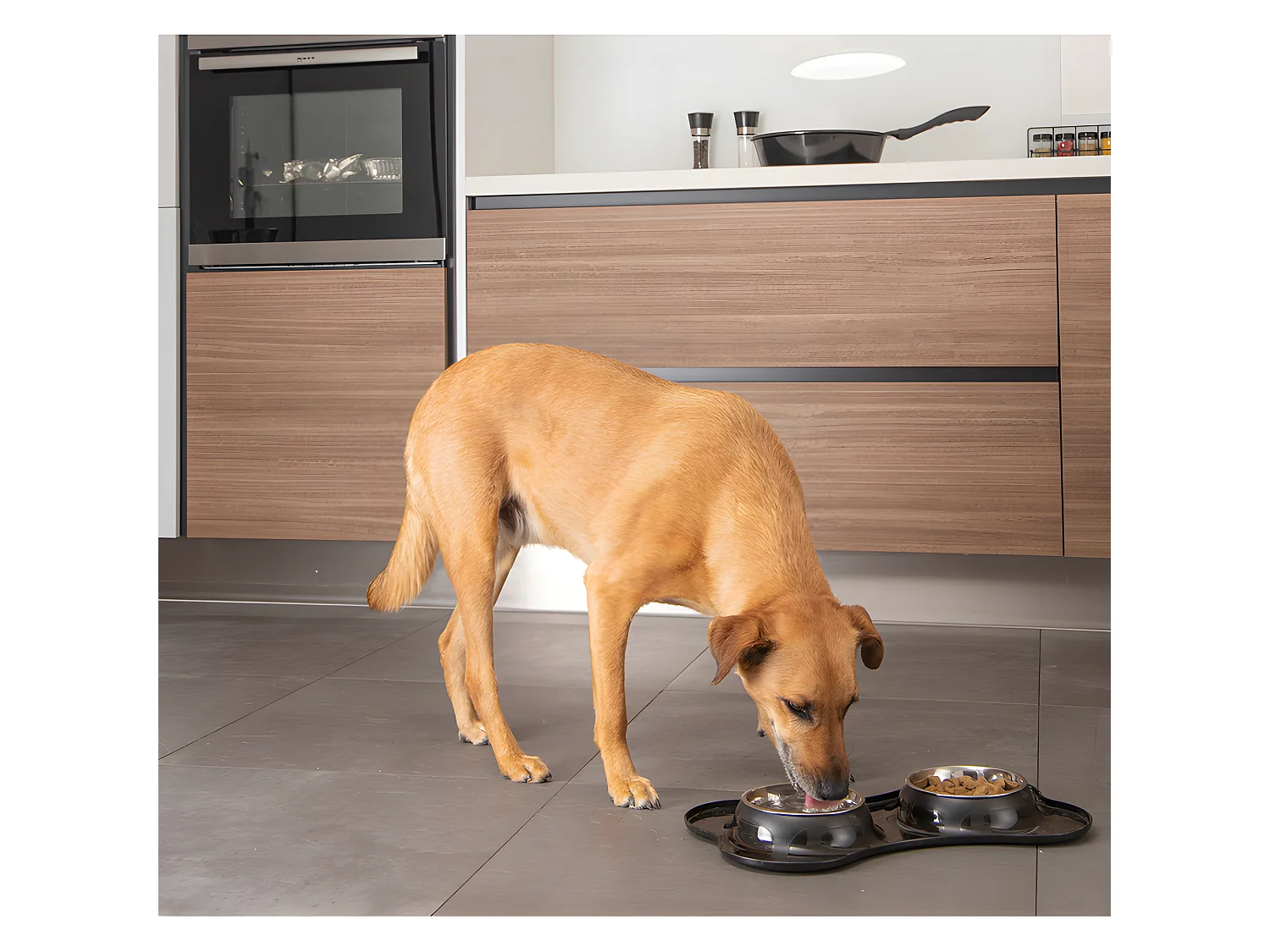 Gamelle Double pour Chien "Forme Os" 45cm Noir