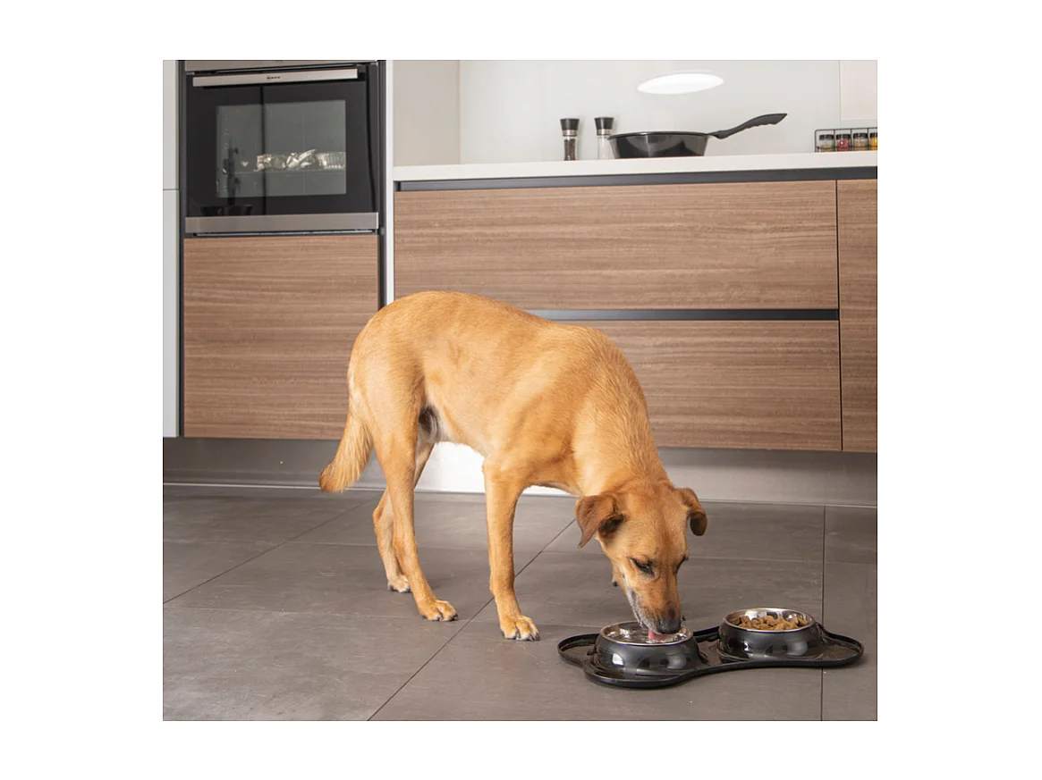 Gamelle Double pour Chien "Forme Os" 45cm Noir