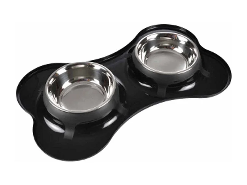 Gamelle Double pour Chien "Forme Os" 45cm Noir