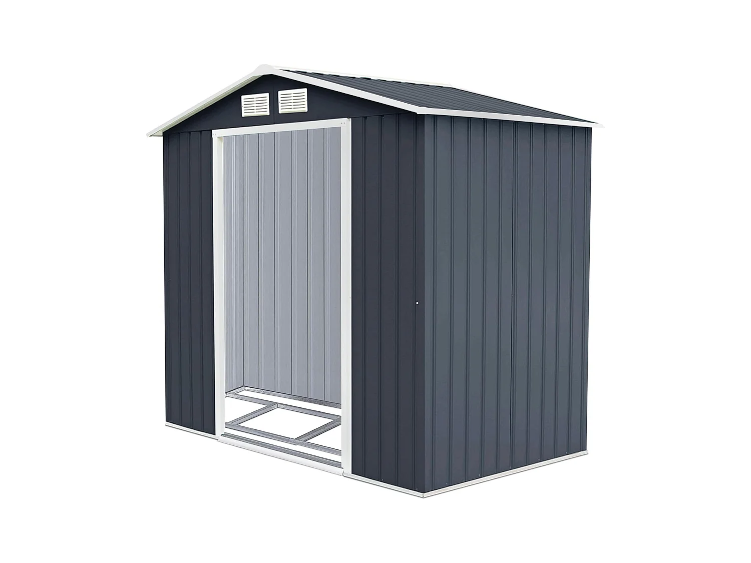 Abri de Jardin Métal 2.7㎡ Toit Incliné, Cabane de Jardin avec 2 Portes Coulissantes Verrouillables, 2 Trous d’Aération, Fondation en Métal, Abri Jardin pour Vélo, Poubelle, Gris