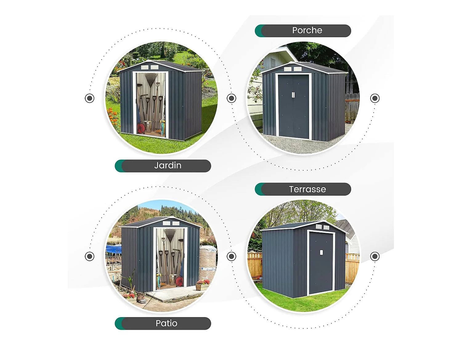 Abri de Jardin Métal 2.7㎡ Toit Incliné, Cabane de Jardin avec 2 Portes Coulissantes Verrouillables, 2 Trous d’Aération, Fondation en Métal, Abri Jardin pour Vélo, Poubelle, Gris