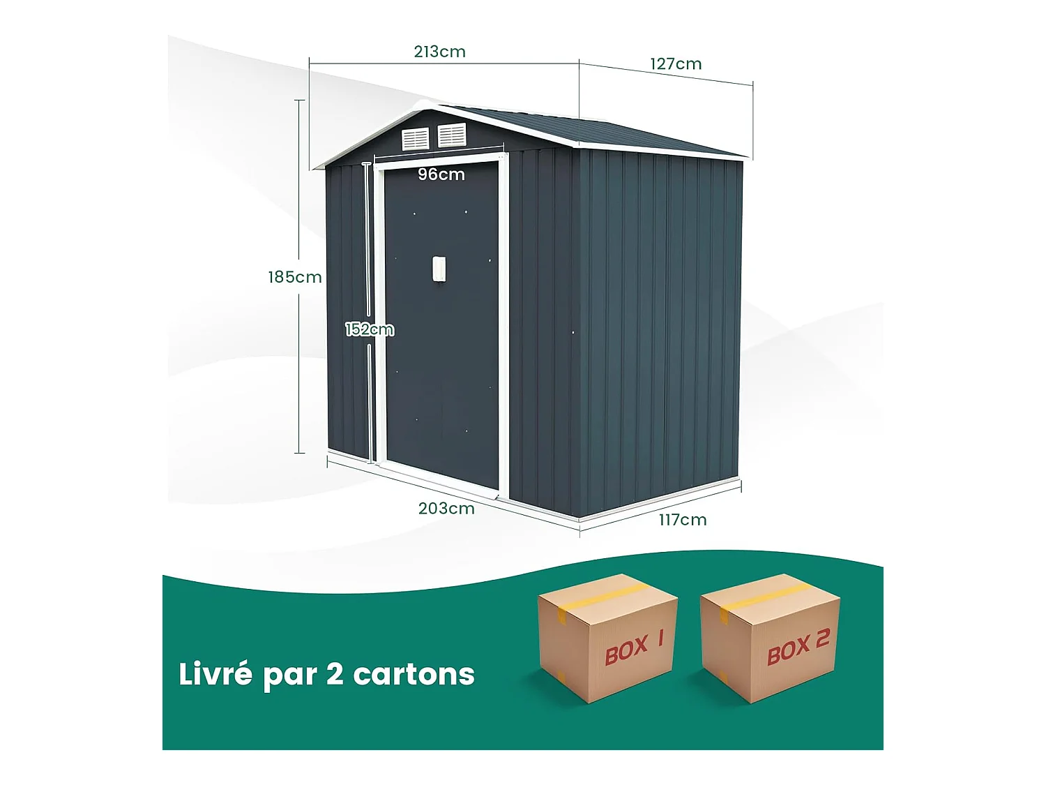 Abri de Jardin Métal 2.7㎡ Toit Incliné, Cabane de Jardin avec 2 Portes Coulissantes Verrouillables, 2 Trous d’Aération, Fondation en Métal, Abri Jardin pour Vélo, Poubelle, Gris