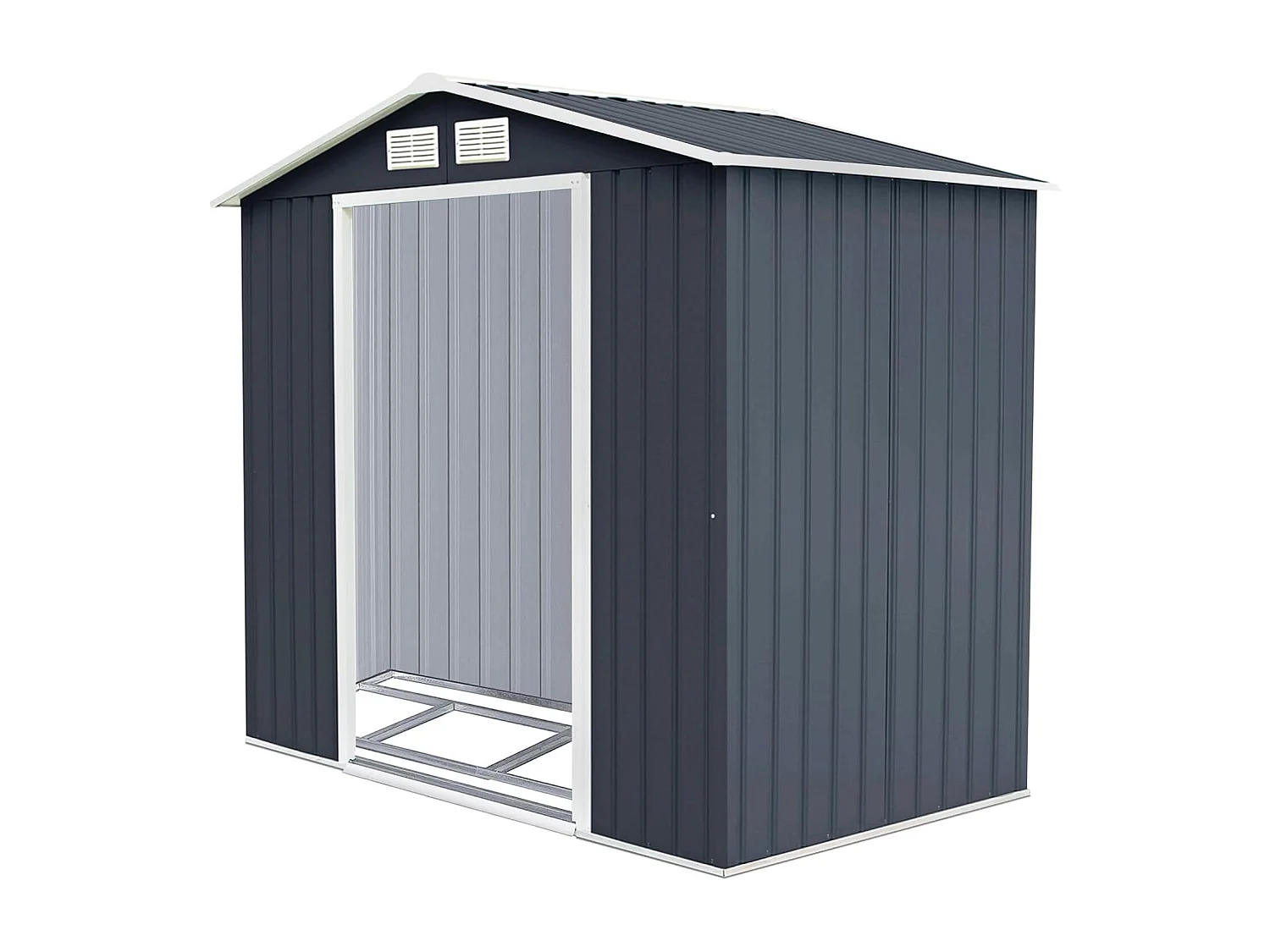 Abri de Jardin Métal 2.7㎡ Toit Incliné, Cabane de Jardin avec 2 Portes Coulissantes Verrouillables, 2 Trous d’Aération, Fondation en Métal, Abri Jardin pour Vélo, Poubelle, Gris