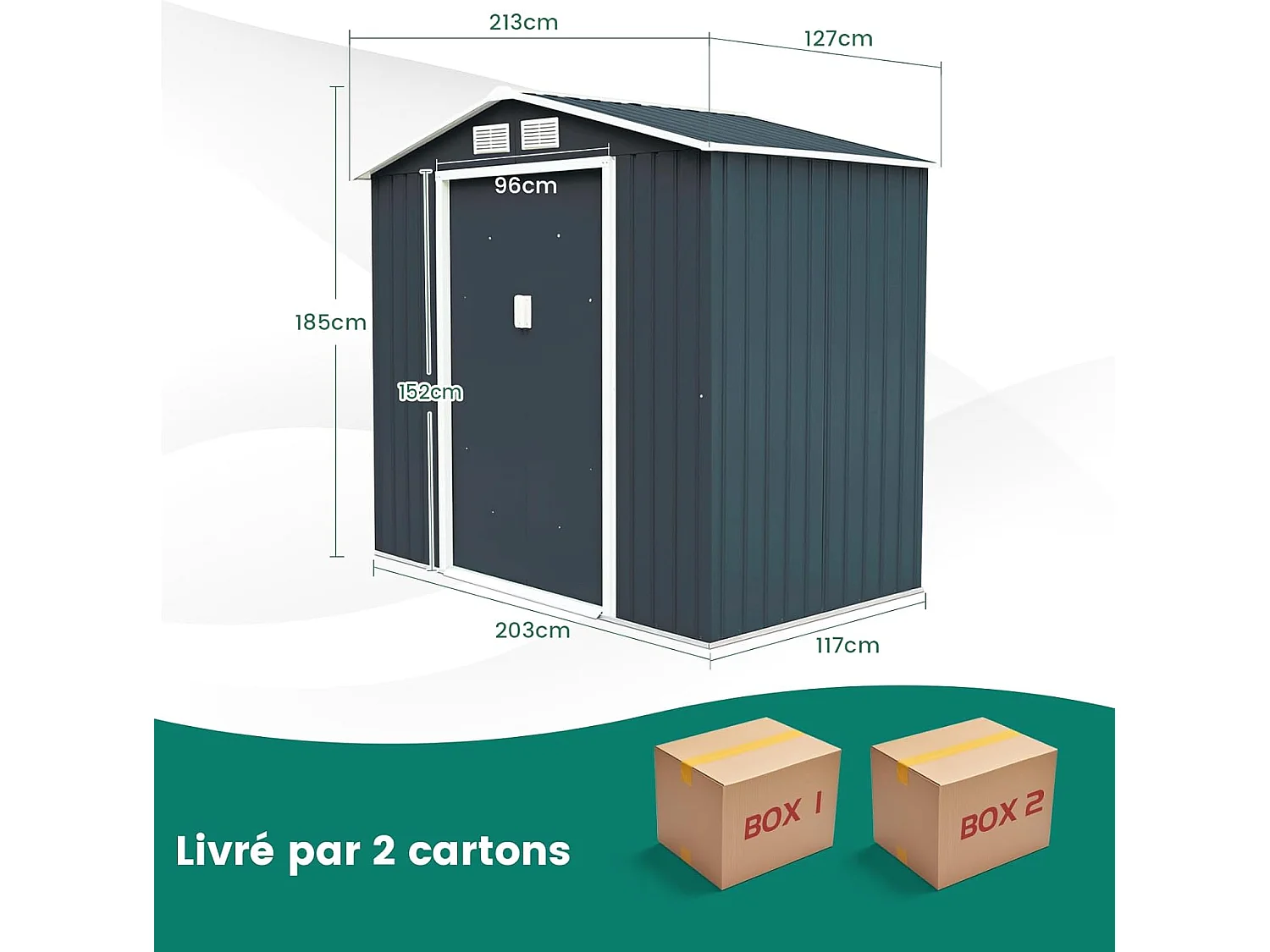 Abri de Jardin Métal 2.7㎡ Toit Incliné, Cabane de Jardin avec 2 Portes Coulissantes Verrouillables, 2 Trous d’Aération, Fondation en Métal, Abri Jardin pour Vélo, Poubelle, Gris
