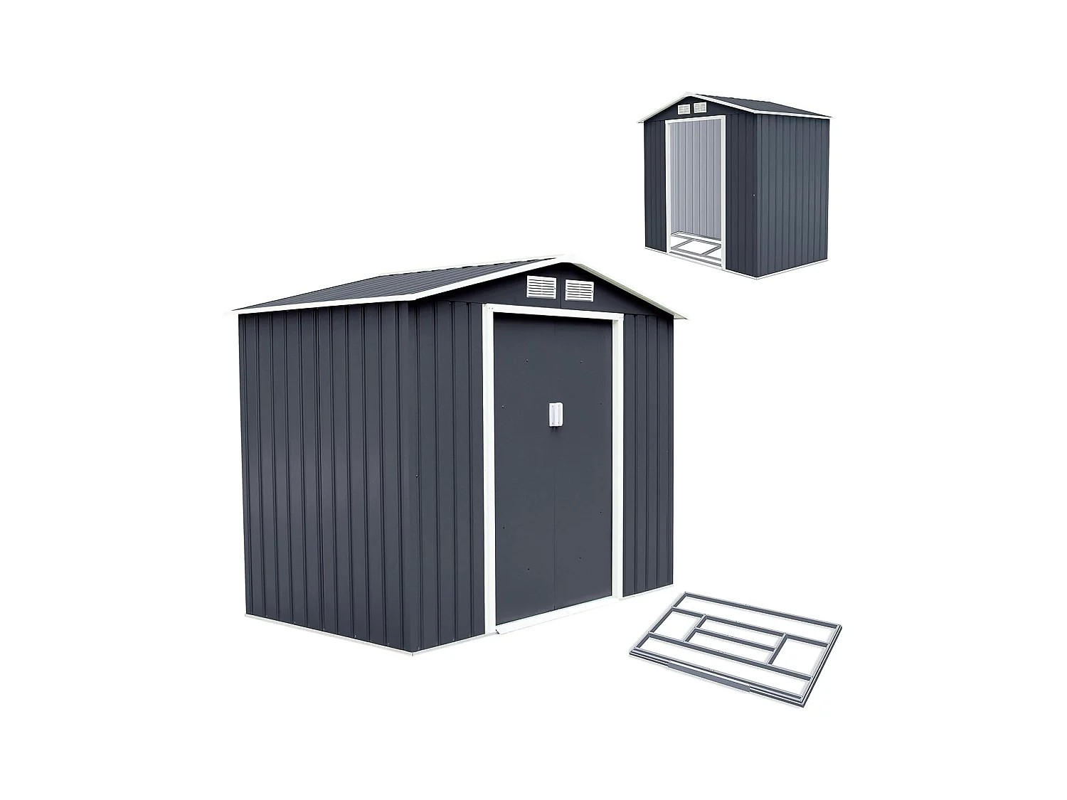 Abri de Jardin en Métal 5.3㎡ avec Cadre de Fondation, Cabane de Jardin avec Porte Coulissante-277 x 191 x 192 cmGris