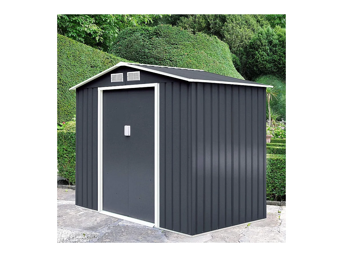 Abri de Jardin en Métal 5.3㎡ avec Cadre de Fondation, Cabane de Jardin avec Porte Coulissante-277 x 191 x 192 cmGris