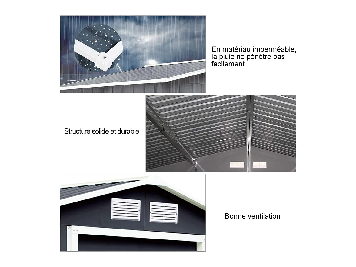 Abri de Jardin en Métal 5.3㎡ avec Cadre de Fondation, Cabane de Jardin avec Porte Coulissante-277 x 191 x 192 cmGris