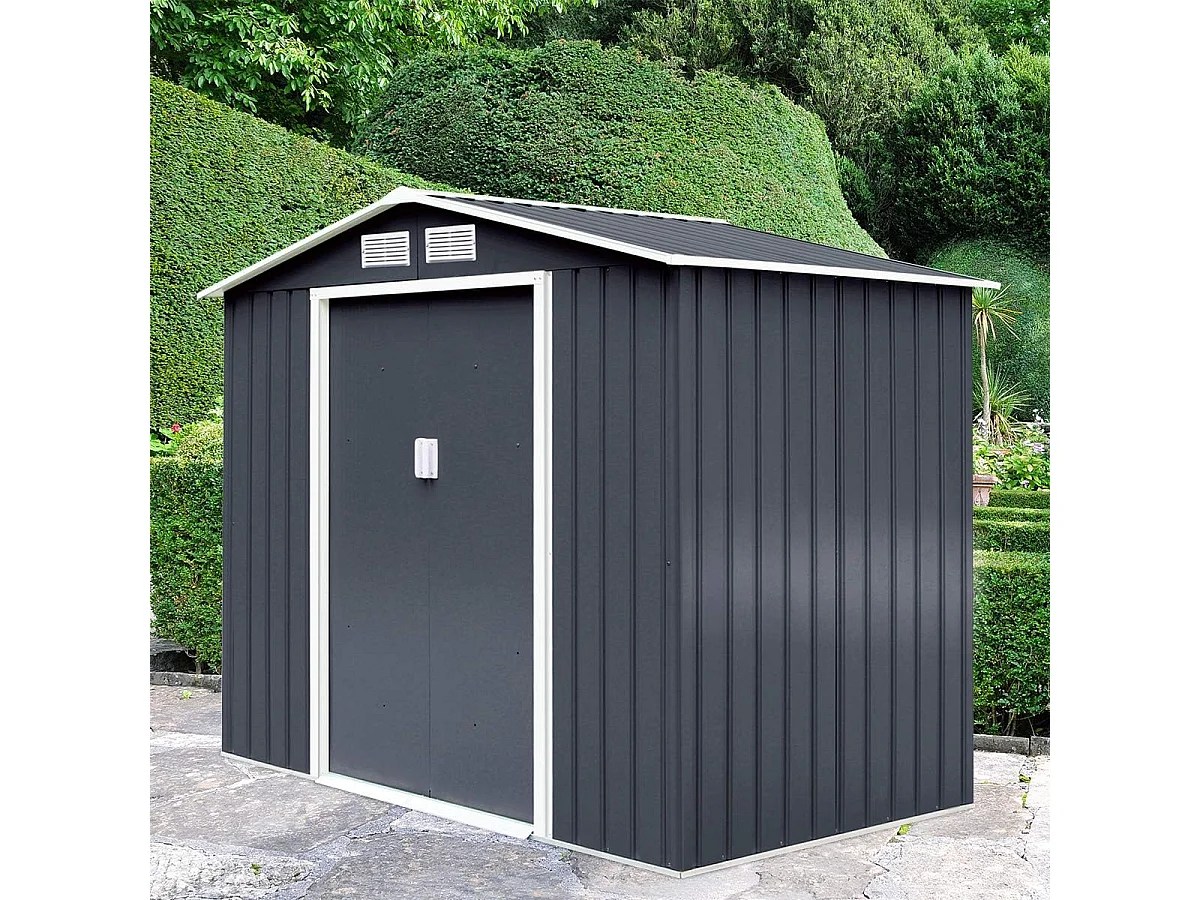 Abri de Jardin en Métal 5.3㎡ avec Cadre de Fondation, Cabane de Jardin avec Porte Coulissante-277 x 191 x 192 cmGris