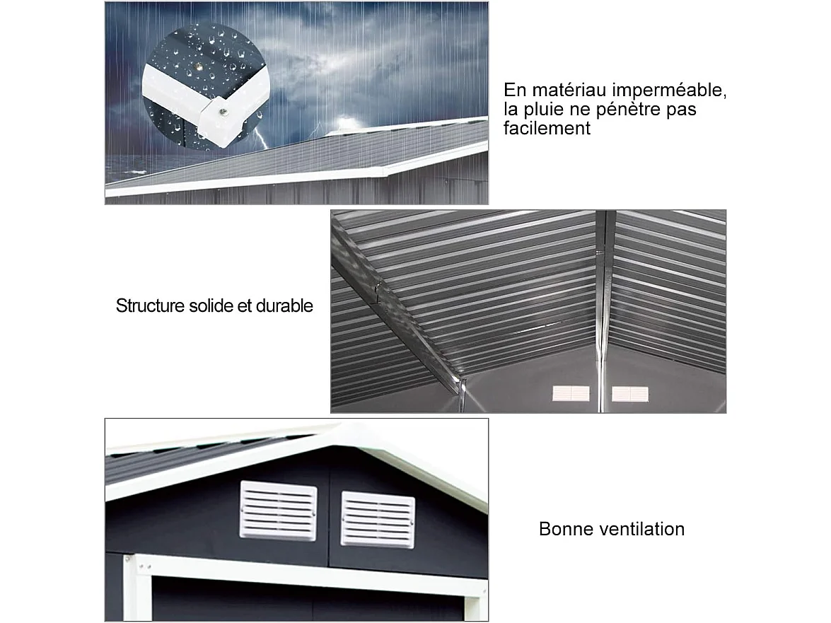 Abri de Jardin en Métal 5.3㎡ avec Cadre de Fondation, Cabane de Jardin avec Porte Coulissante-277 x 191 x 192 cmGris