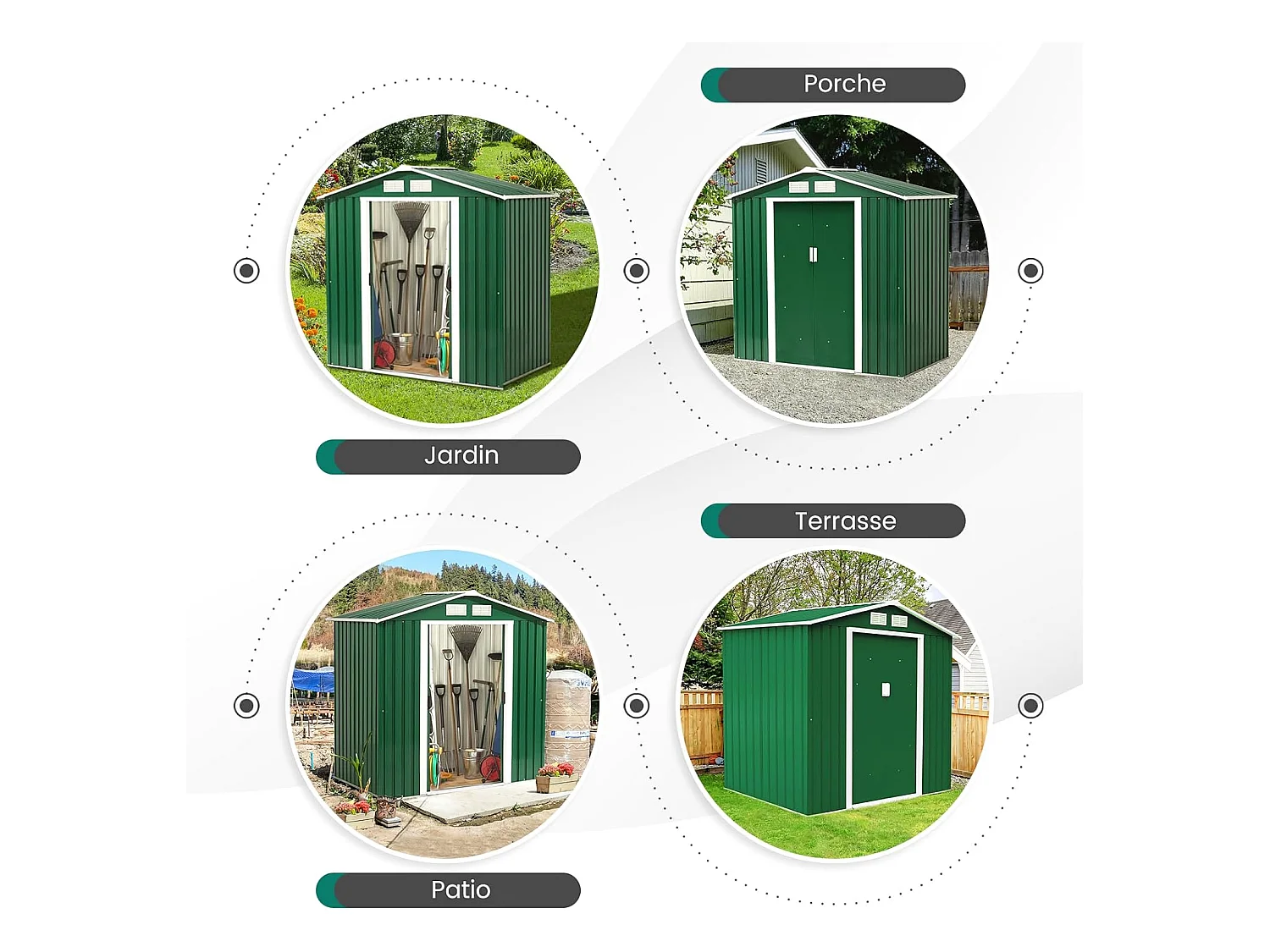 Abri de Jardin en Métal Cabane/Remise de Jardin Stockage Rangement de Vélo Outils 213 x 130 x 173 cm vert