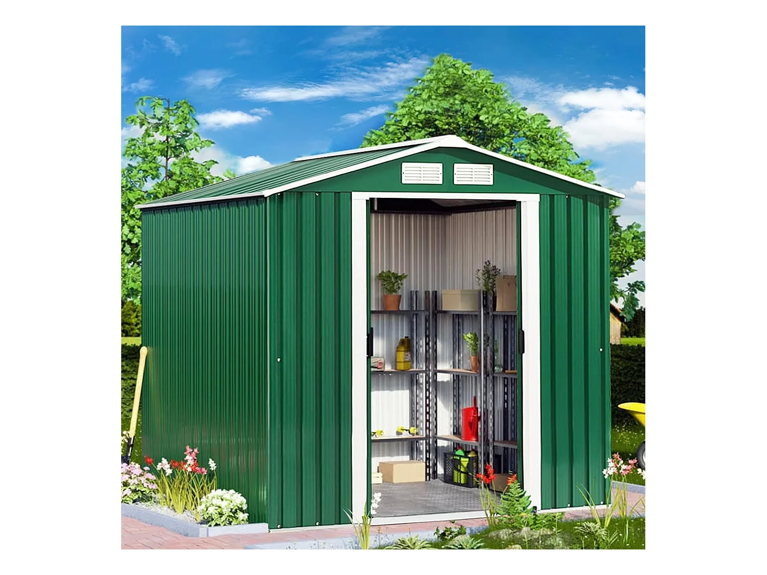 Abri de Jardin en Métal Cabane/Remise de Jardin Stockage Rangement de Vélo Outils 213 x 130 x 173 cm vert