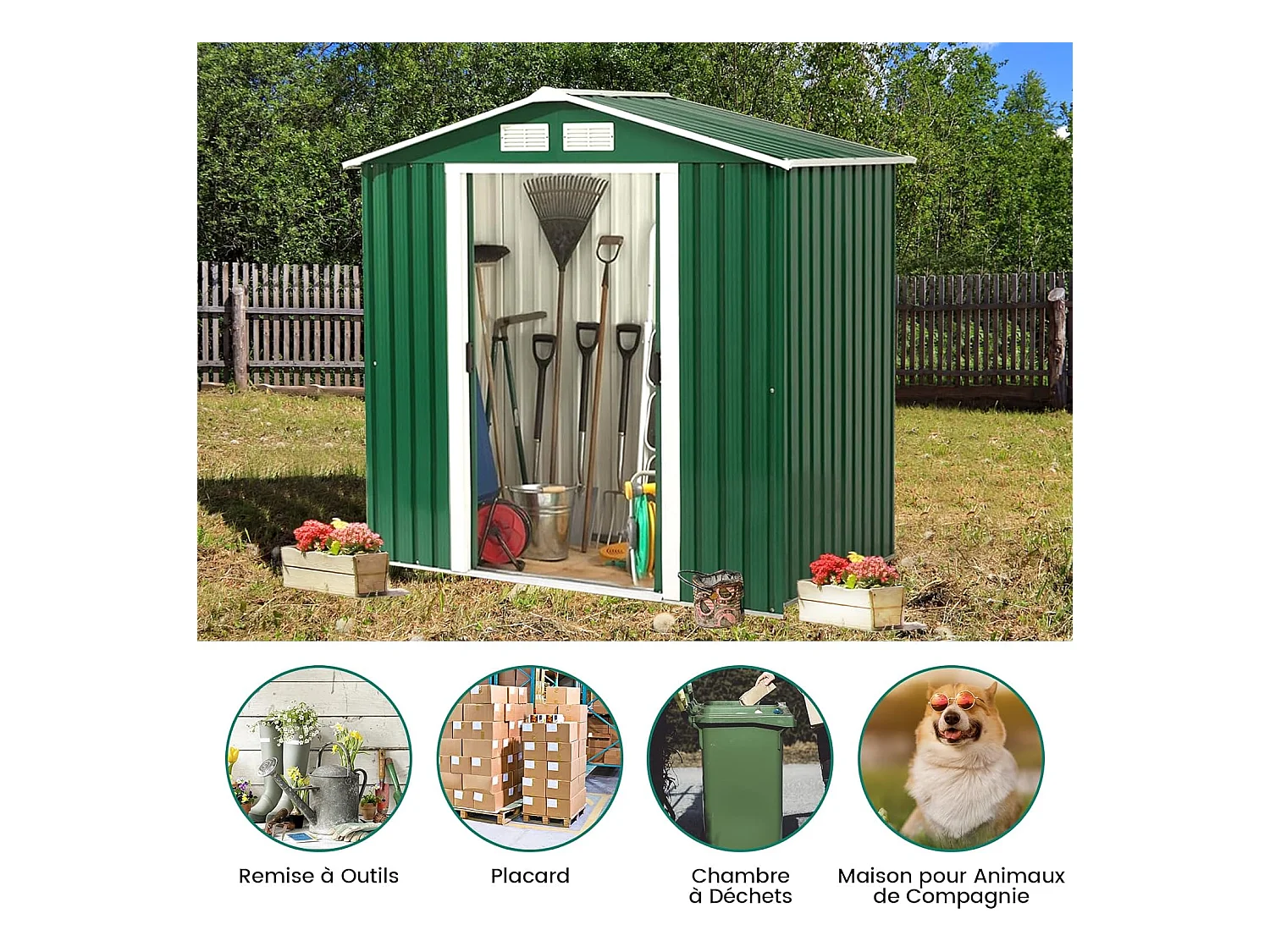 Abri de Jardin en Métal Cabane/Remise de Jardin Stockage Rangement de Vélo Outils 213 x 130 x 173 cm vert