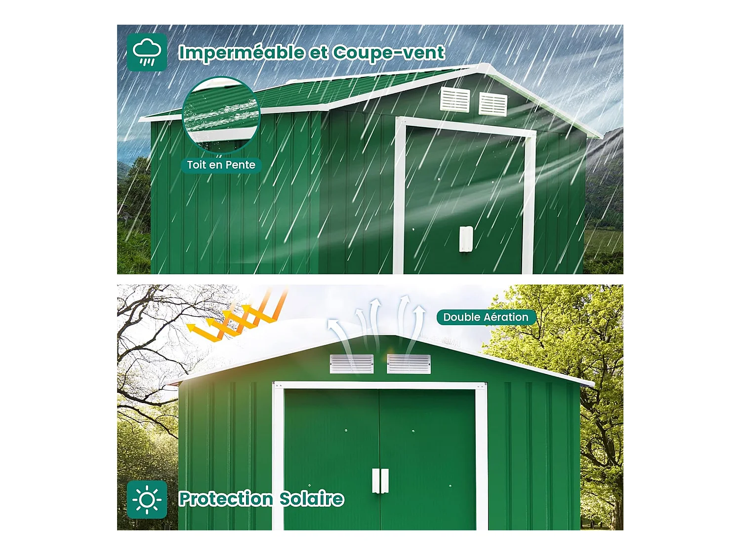 Abri de Jardin en Métal Cabane/Remise de Jardin Stockage Rangement de Vélo Outils 213 x 130 x 173 cm vert