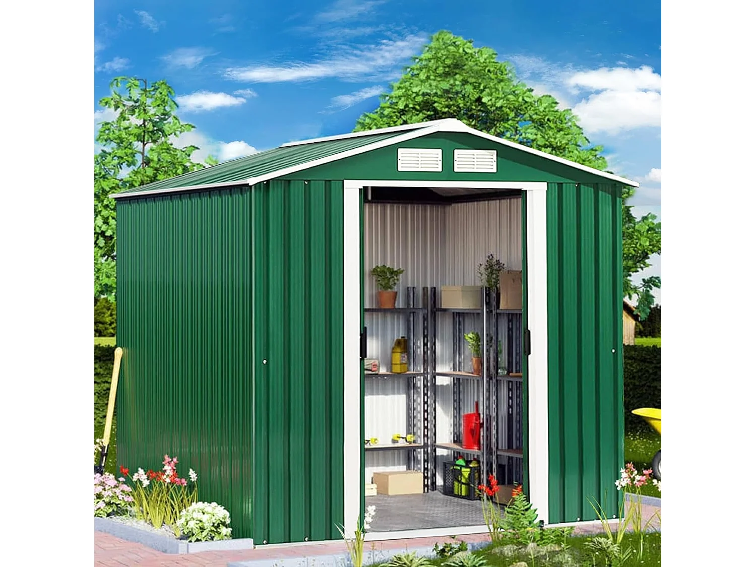 Abri de Jardin en Métal Cabane/Remise de Jardin Stockage Rangement de Vélo Outils 213 x 130 x 173 cm vert