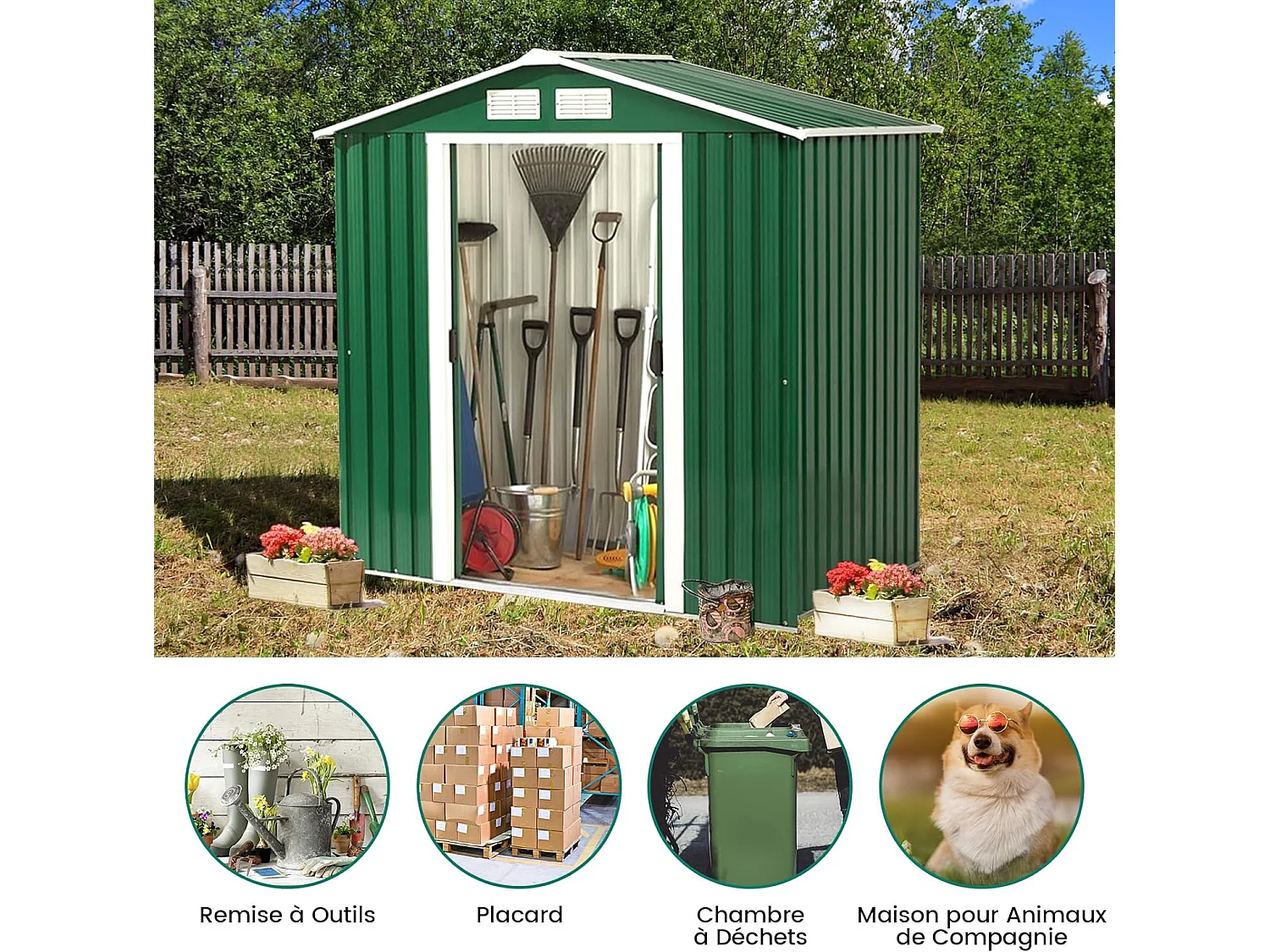 Abri de Jardin en Métal Cabane/Remise de Jardin Stockage Rangement de Vélo Outils 213 x 130 x 173 cm vert