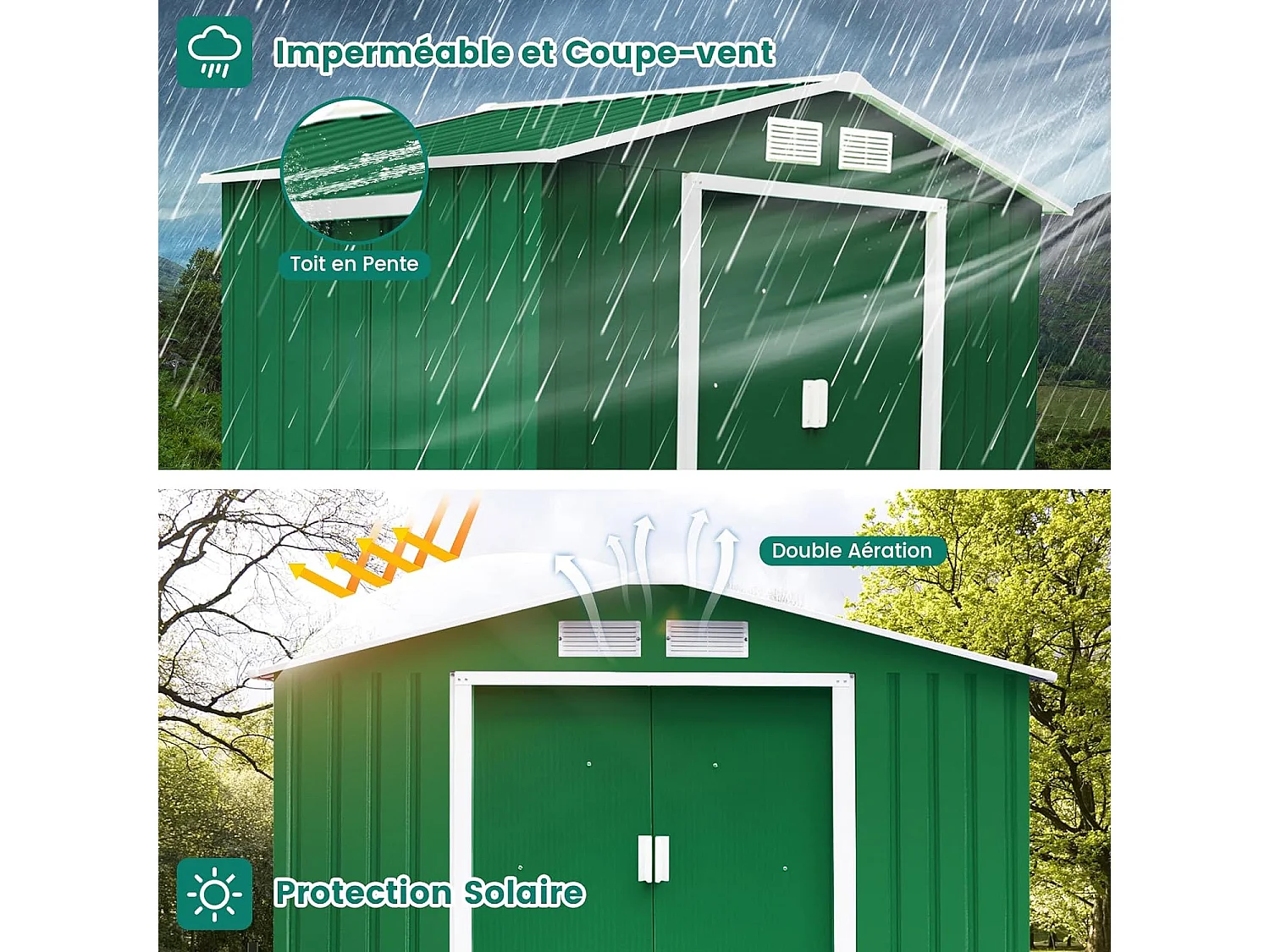 Abri de Jardin en Métal Cabane/Remise de Jardin Stockage Rangement de Vélo Outils 213 x 130 x 173 cm vert