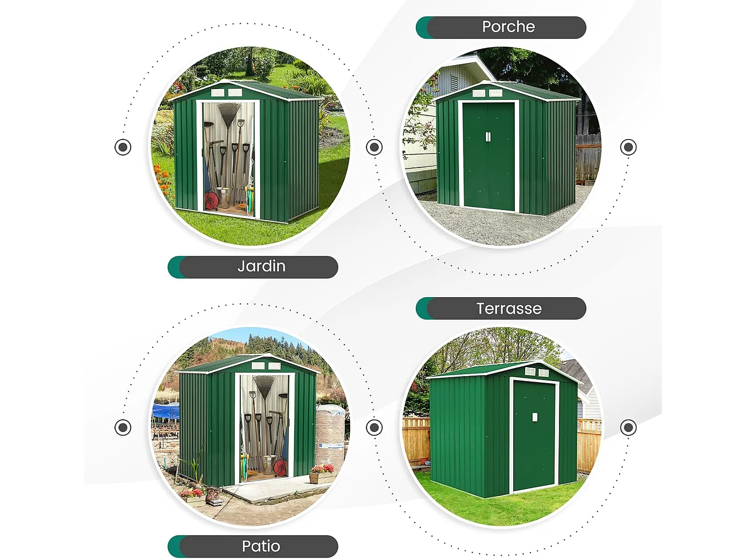Abri de Jardin en Métal Cabane/Remise de Jardin Stockage Rangement de Vélo Outils 213 x 130 x 173 cm vert