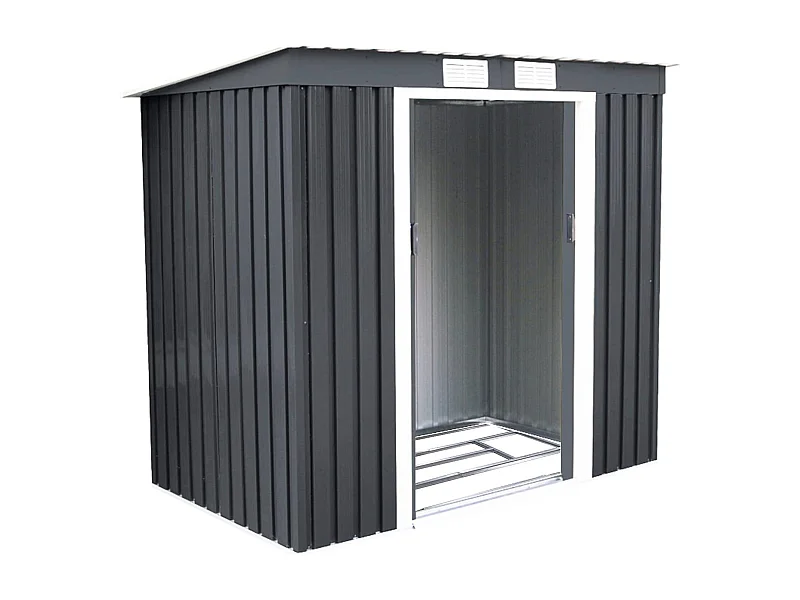 2.769㎡ Metalen tuinhuis, hellend dak met funderingsframe en schuifdeur, tuinhuis van gegalvaniseerd plaatstaal voor buiten met 2 ventilatieramen 213 x 130 x 173 cm, grijs
