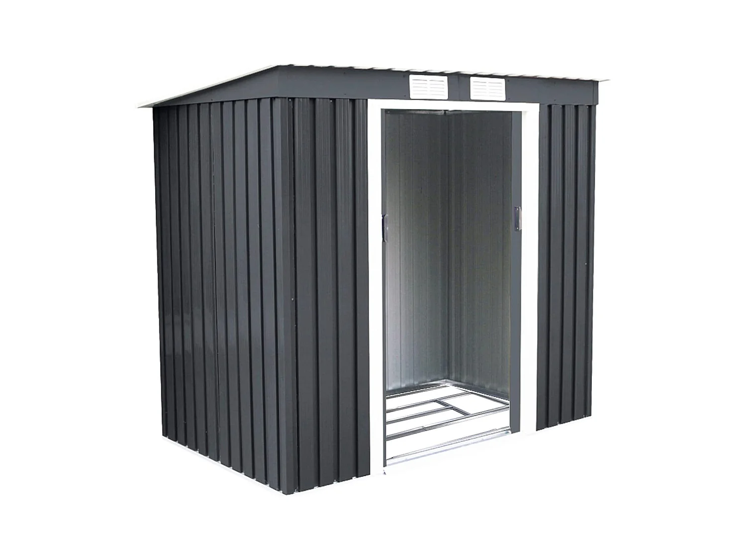 Abri de Jardin en Métal 2,769 ㎡,  Toit en Pente avec Cadre de Fondation et Porte Coulissante, Abri Jardin Exterieur en Tôle Galvanisée à 2 Fenêtres de Ventilation 213 x 130 x 173 cm, Gris