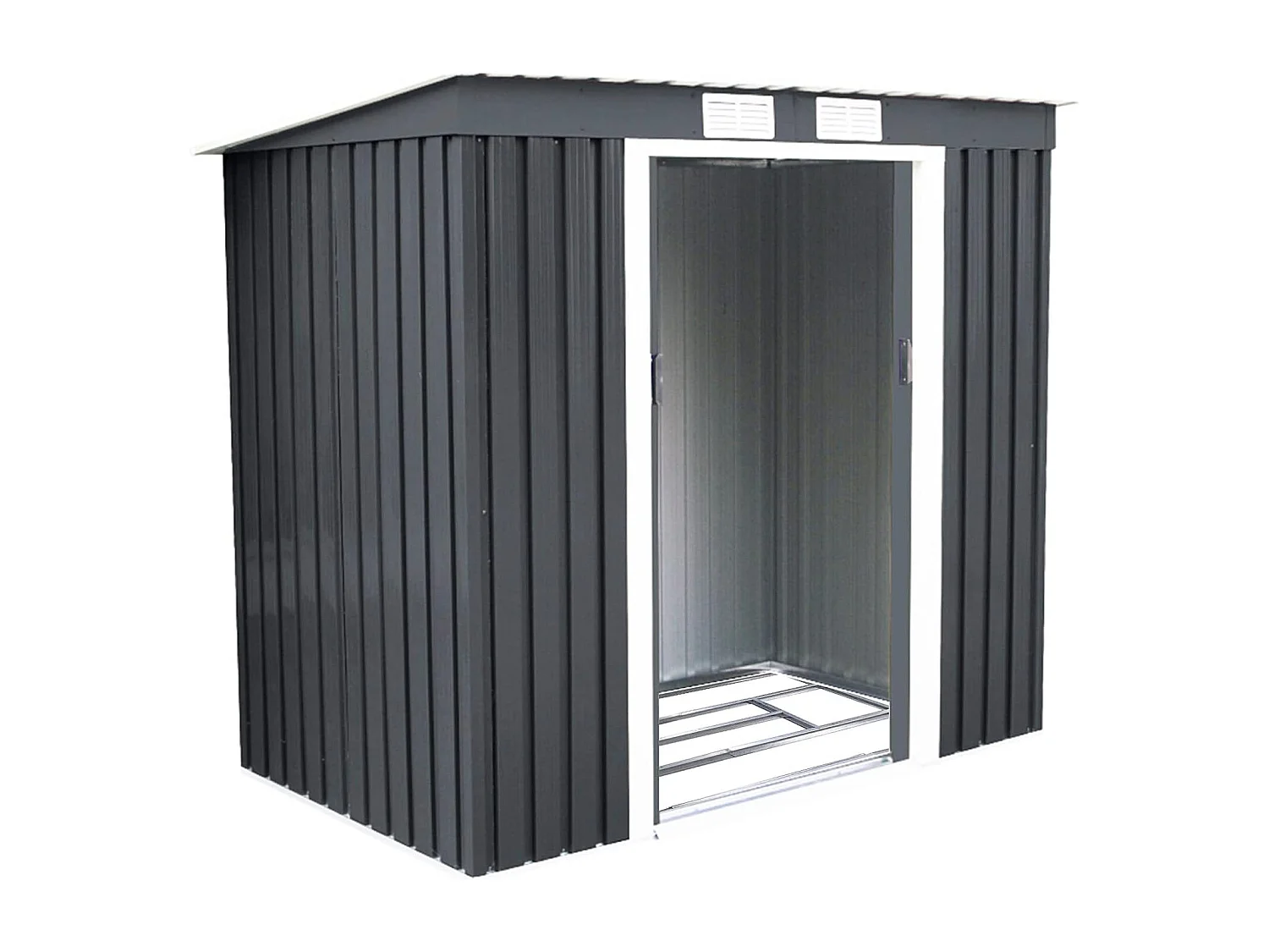 Abri de Jardin en Métal 2,769 ㎡,  Toit en Pente avec Cadre de Fondation et Porte Coulissante, Abri Jardin Exterieur en Tôle Galvanisée à 2 Fenêtres de Ventilation 213 x 130 x 173 cm, Gris