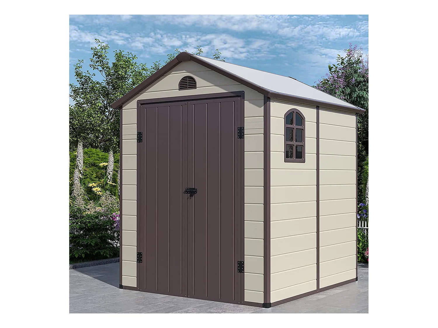 Abri de Jardin Métal 8.3m³ 192,5 x 191 x 227 cm avec 2 Porte à Charnières Aérations,2 Fenêtres