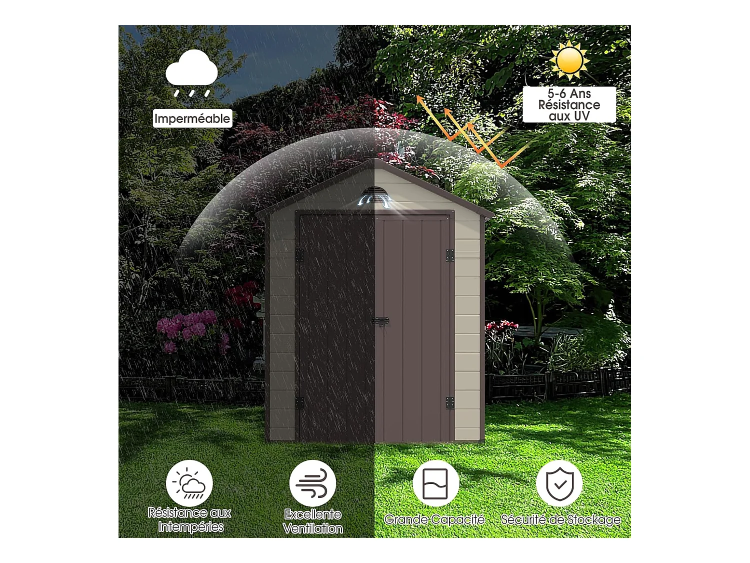 Abri de Jardin Métal 8.3m³ 192,5 x 191 x 227 cm avec 2 Porte à Charnières Aérations,2 Fenêtres