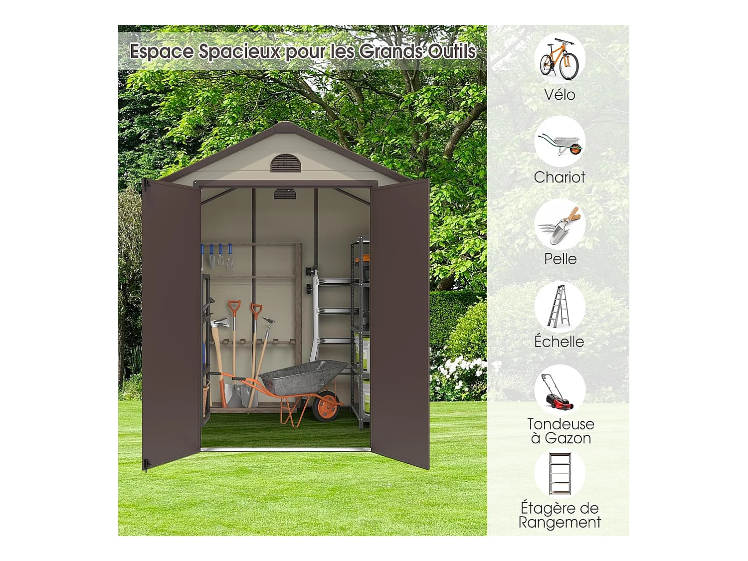 Abri de Jardin Métal 8.3m³ 192,5 x 191 x 227 cm avec 2 Porte à Charnières Aérations,2 Fenêtres