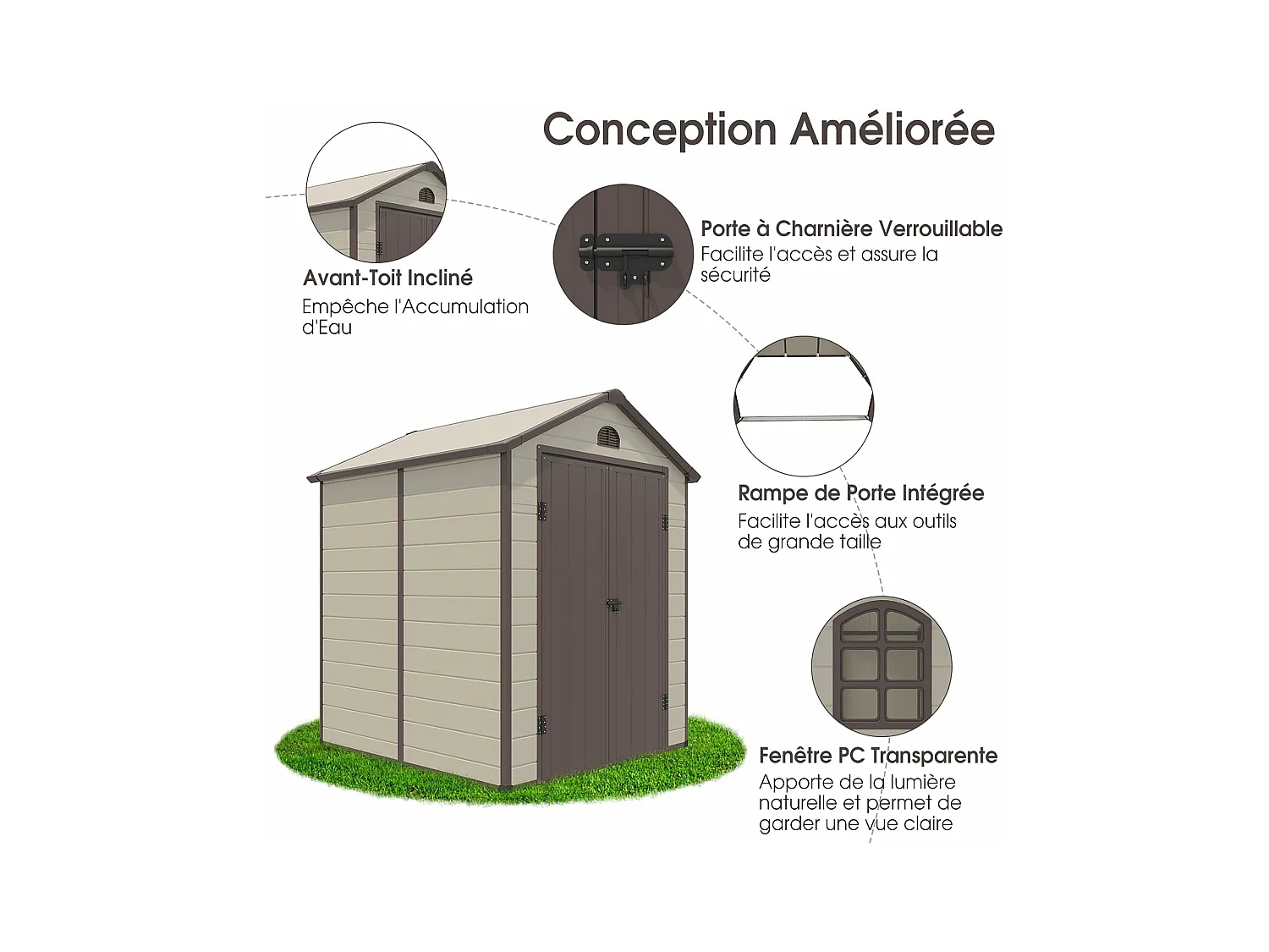Abri de Jardin Métal 8.3m³ 192,5 x 191 x 227 cm avec 2 Porte à Charnières Aérations,2 Fenêtres