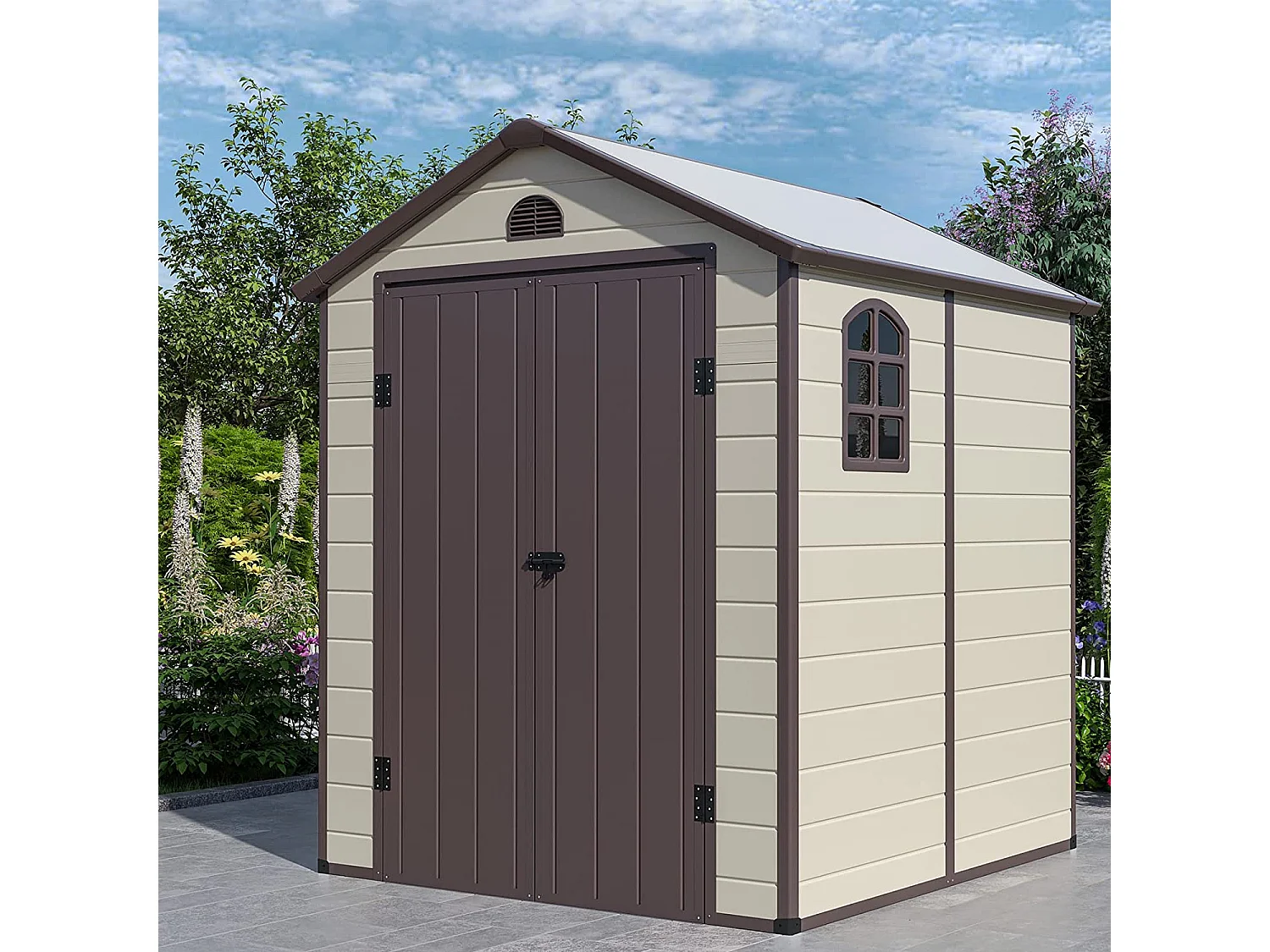 Abri de Jardin Métal 8.3m³ 192,5 x 191 x 227 cm avec 2 Porte à Charnières Aérations,2 Fenêtres